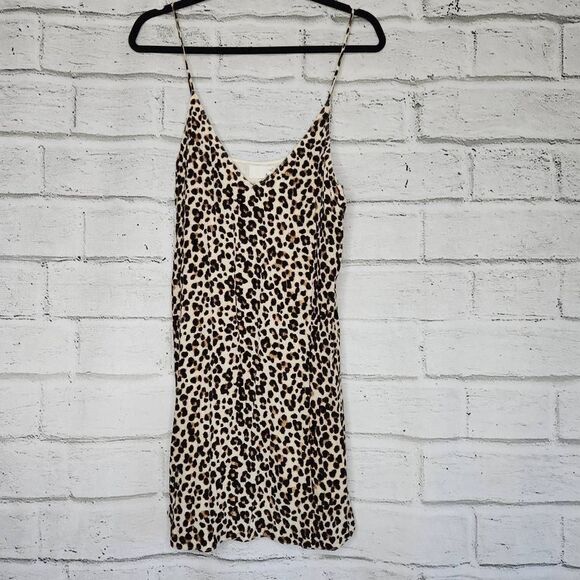 Wilfred Free Women's Tan Animal Print Spaghetti Strap Rayon Dress Medium NWT - Picture 1 of 13